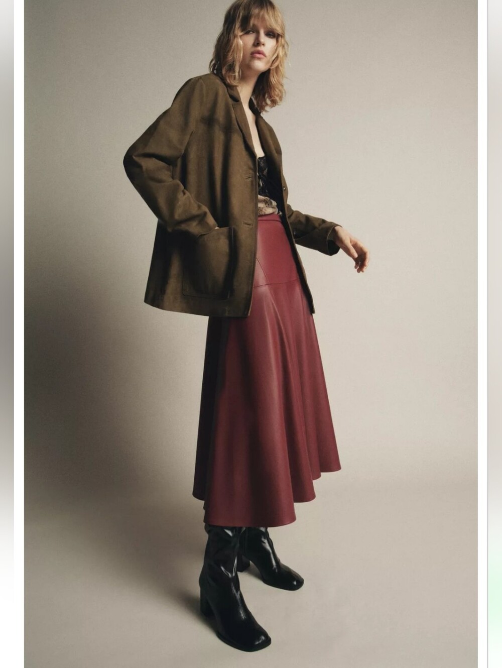 BNWT! Zara Faux Lesther Midi Skirt